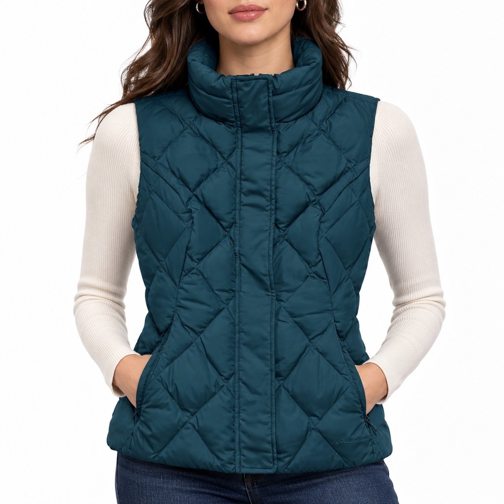 Eddie Bauer Original Outdoor Outfitter Quilted Vest Women Medium Goose Down Teal